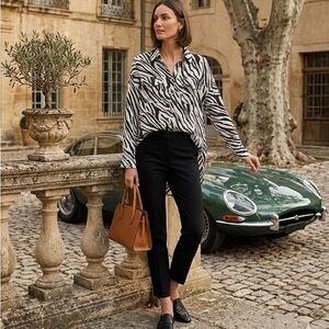 Suncoo Paris linen oversized animal print  button up blouse medium